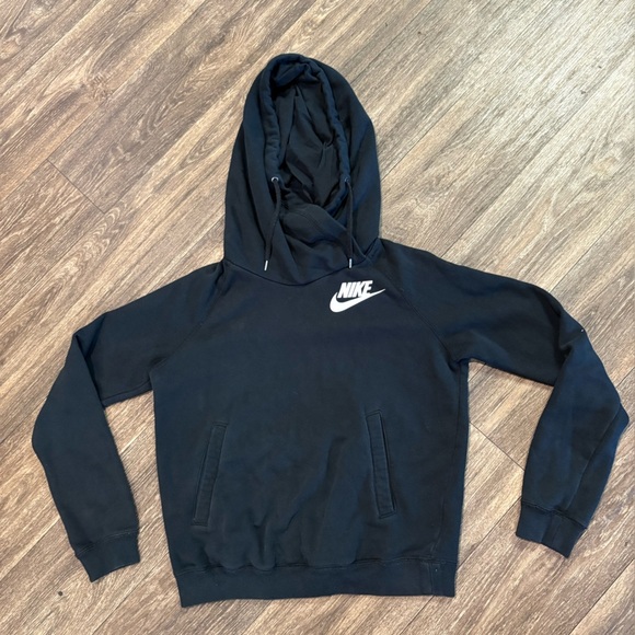 Nike Sweatshirt Womens Medium Black Tech Fleece Hoodie Funnel Neck Hooded - Picture 1 of 7